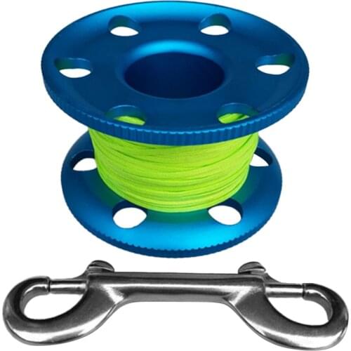 Perfeclan SCUBA Snorkeling Diving Aluminium Finger Spool Reel Line with Snap Bolt 50M for Water Sports Swimming Diving Accessory