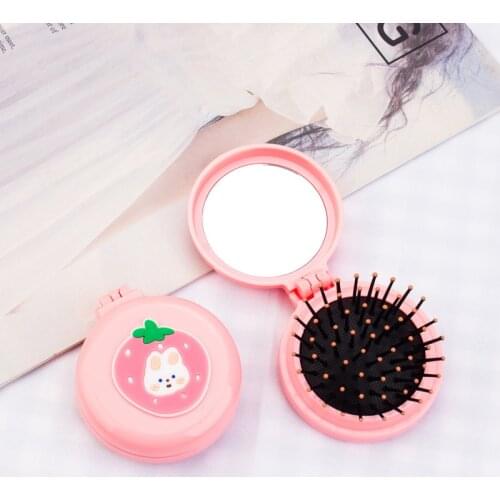 Cute Girl Heart Folding Airbag Comb Cartoon Portable Plastic Air Cushion Head Massage Comb With Makeup Mirror