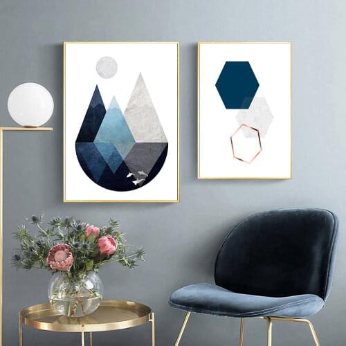 Modern Geometric Abstract Blue Fashion Canvas Painting Wall Art Nordic Posters and Prints Wall Pictures for Living Room Decor