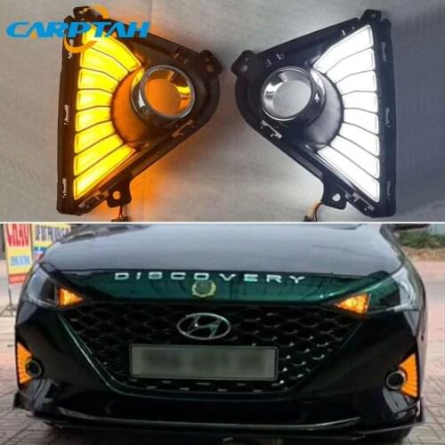 LED Daytime Running Light For Hyundai Accent Solaris 2021 2022 12V Dynamic Yellow Turn Signal Indicator Light Bumper LED DRL