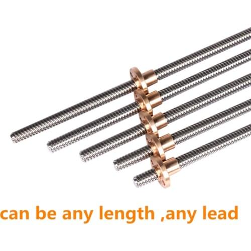 T8 Lead Screw TR8 8mm 100 150 200 250 300 350 400 450 500 550 600 mm with brass nut For RepRap 3D Printer parts