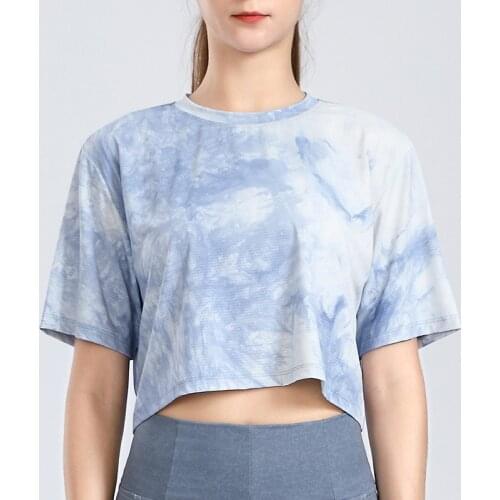 Crop Tops Women Yoga Shirts Fitness Loose Short Sleeve T-Shirts Tie Dye Blouse Tops Quick-Dry Gym Workout Clothing Sportswear