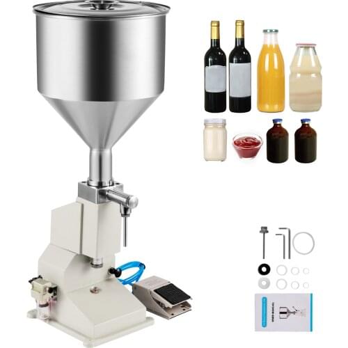 VEVOR 5-50ML Pneumatic Filling Machine 10Kg Hopper Commercial A2 Bottle Filler with Set of Accessories for Liquid Paste Cosmetic
