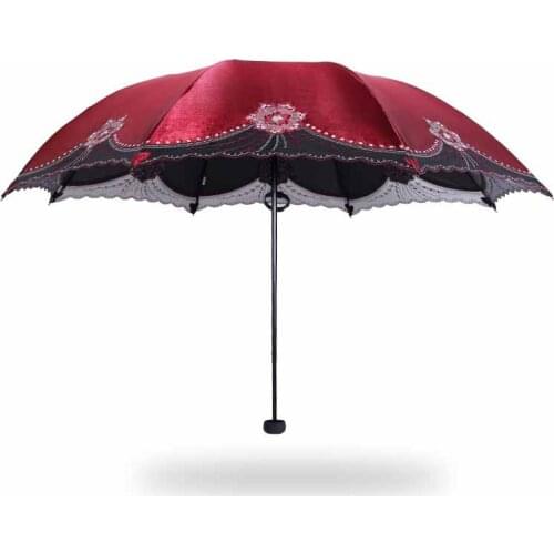Embroidered anti-UV shade 386E flower heart language to increase black plastic umbrella