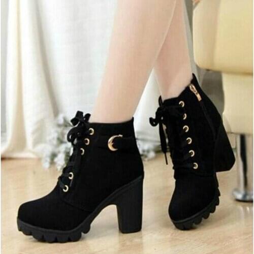 Large Size Winter New 2020 Fashion Lace Shoes Zipper Metal Wild Warm Classic High Heel Slip Bottom Casual Women Boots B30