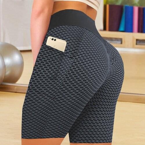 Women Gym Shorts High Waist Push Up Cycling Sport Leggings Phone Pockets For Femme Running Fitness Trainning Yoga Short Pants