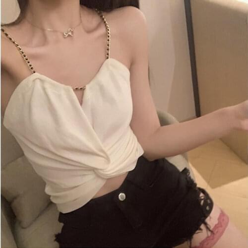 Women Corset Tops Neck Hanging Chain Thin Strap Halter Knitted Vest Camisole Female Summer Tank Camis Crop Top For Women