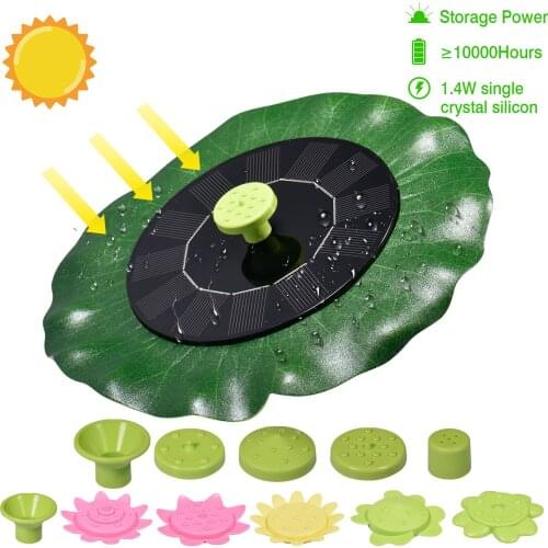 1.4W Solar Fountain Garden Water Fountains Pump Solar Powered Water Floating Lotus Leaf Swimming Pool Fish Tank Fountain Decor