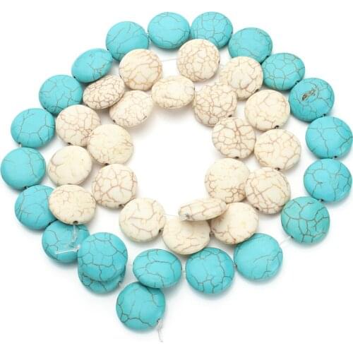 20pcs/Strand Dia 2cm Blue Round Flatback Dome Crack Howlite Stone Beads for Jewelry Making Necklace DIY Beading Finding