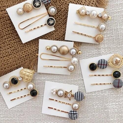 3pcs/Pack Gold Pearl Hair Clip Sets Headpiece Pins Rhinestone Clips Hairgrips Cute Pin Hairpins Hair Accessories For Women Girls