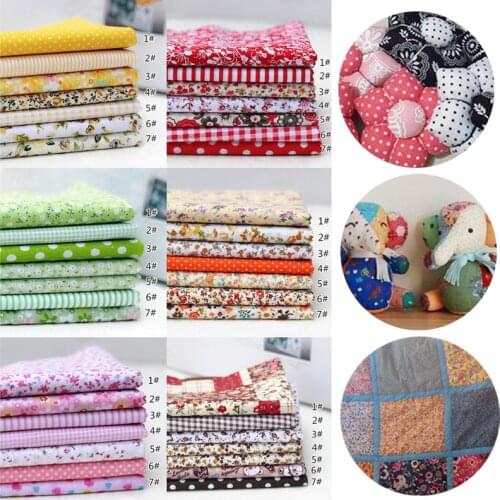 7pcs 25cmx25cm Cotton Fabric Printed Cloth Sewing Quilting Fat Quarters Patchwork DIY Handmade Material For Needlework Set