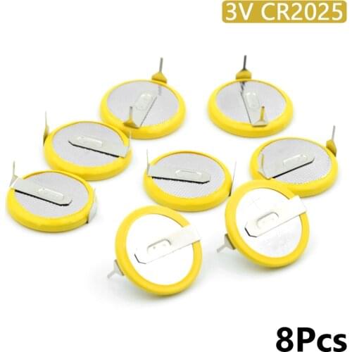 8Pcs/lot YCDC CR2025 2 Solder Feet Pins 3V Button Cell Batteries Tabs 150mAh Lithium Coin Battery Drop Shipping Electronic Scale