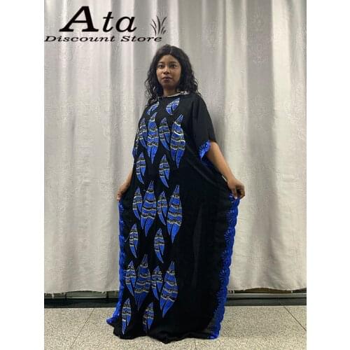 Free Shipping Women African Abaya Africa Clothing For Women Plus Size Kafan Robe 100% Cotton Saudi Jumpsuit Black Long Fashion