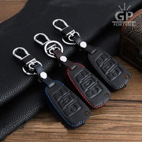 Genuine Leather car key cover case for Audi A1 A3 A4 A5 A6 A7 A8 Q5 Q7 R8 TT S5 S6 S7 S8 SQ5 RS5 fold flip key remote keychain