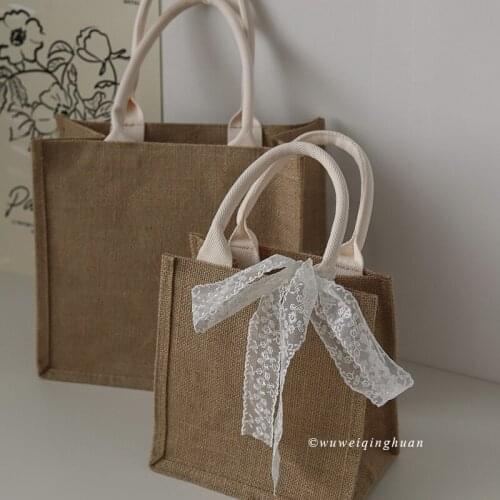Non-Printed Style Jute Bag Niche High Sense Eco-friendly Bag Large Capacity Canvas Bag
