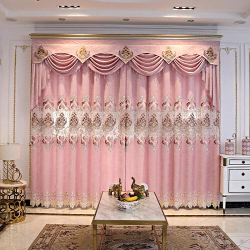 European style Pink elegant embroidery villa living room curtain bedroom kitchen hotel apartment high quality bedroom curtain