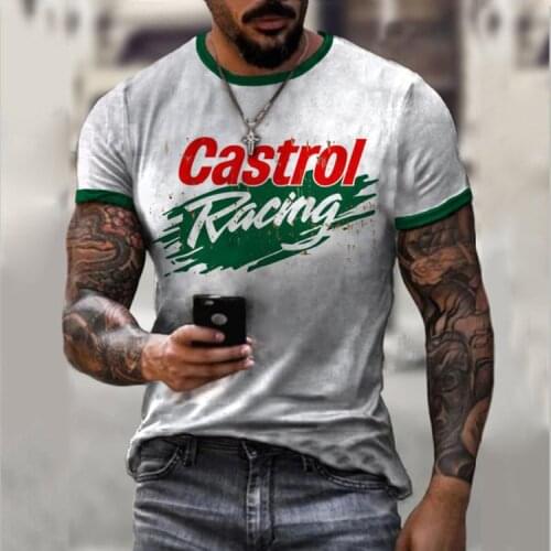 Mens o-neck top summer new style castrol retro short-sleeve 3D printing ethnic alphabet Harajuku fashion Oversized T-shirt