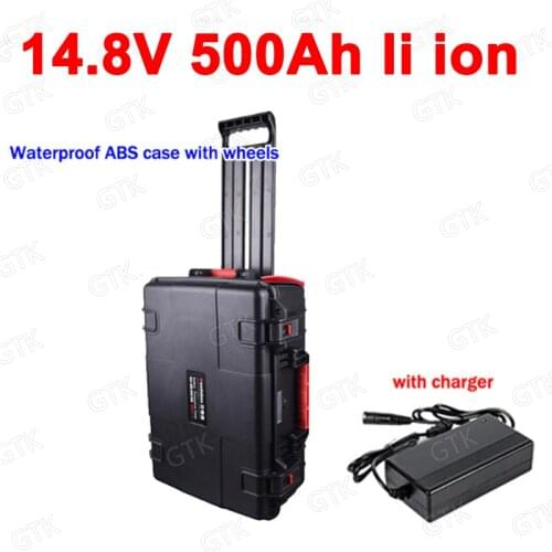 GTK 14.8V 500Ah li ion battery 15V no 12v 500Ah li thium battery Trolley case for boat backup power golf carts RV + 20A charger