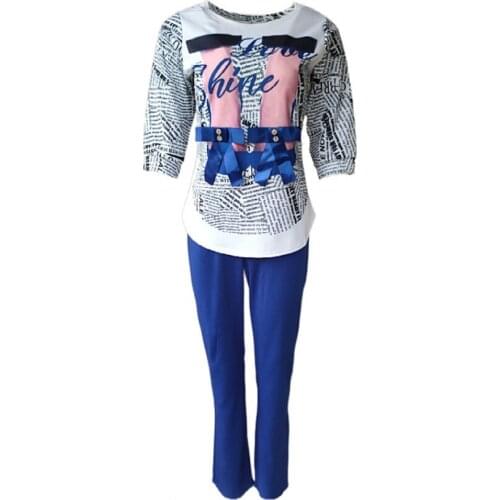 2 Two Piece Set Women African Clothes Summer Fashion Africa Suit Top And Pants Super Elastic Plus Size African Suits For Lady