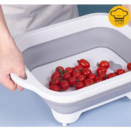 Kitchen Multifunctional Double-layer Foldable Fruit and Vegetable Cleaning Basket Cutting Board Drain Basket Kitchen Accessories