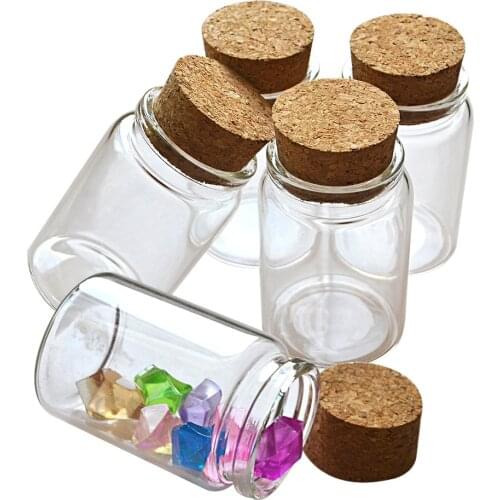 20pcs 80ml Dia 47mm Small Clear Glass Bottle Empty Jar Message Vials Drifting Bottle Cork Lid DIY Glass Bottle Mini Containers