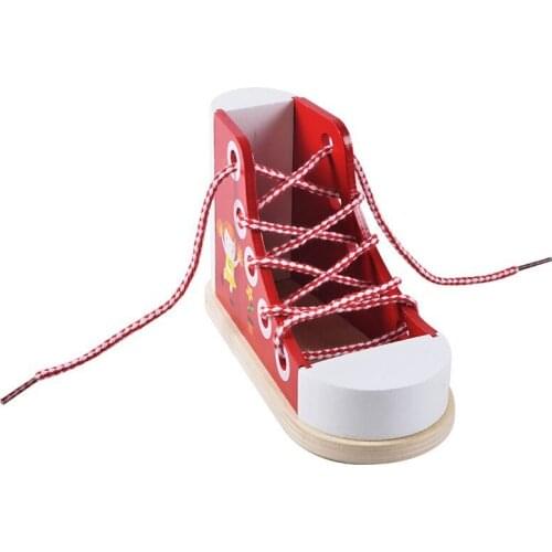 Multifunction Wooden Lace-Up Shoes Toy Learning Lace Up Pencil Holder Shoe Tie Practice Toy for Kid Educational Toy
