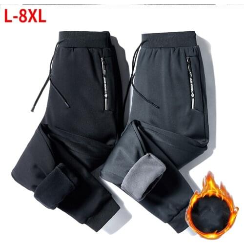 Mens Fleece Pants Male Winter Warm Velvet Trousers Outside Sweatpants Tracksuit Men Brand Thick Streetwear Joggers 2021 7XL 8XL