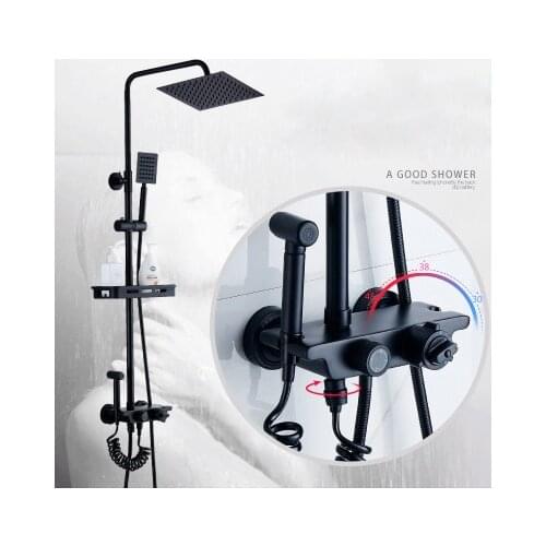 Pure Black shower set with bidet shower bathroom thermostatic shower set black Bathtub black bidet shower set MJ9889