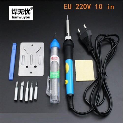 10in1 60w Adjustable Temperature Soldering Iron Kit+5Tips+Soldering Iron Stand+Solder Wire+Crowbar+Clean cotton 4 plug optional