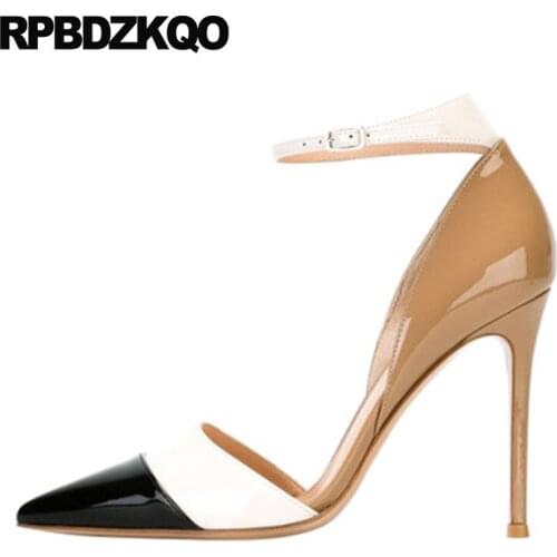 Us Size 13 Ladies Shoes Pointed Toe 12 44 12cm 5 Inch Plus Multi Colored Crossdresser Pumps High Heels Ankle Strap 45 Stiletto