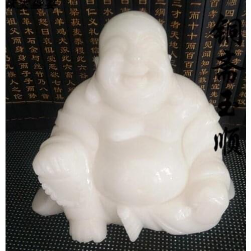 Natural Afghan White Buddha Laughing Jade Maitreya Lucky Home Living Room Auspicious Decoration