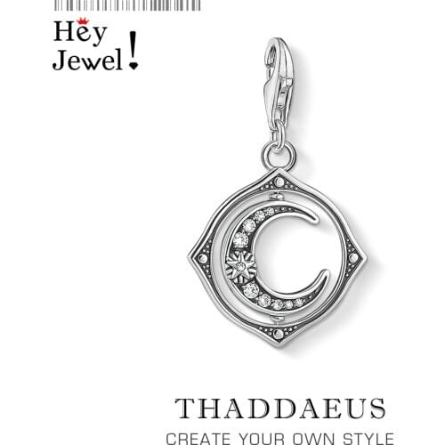 Charm Pendant Rotatable Moon New 925 Sterling Silver for Women Fit Bracelet Necklace Vintage Gift