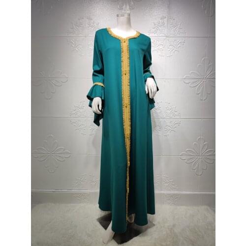 Ramadan Eid Embroidered gold lace Abaya Maxi Dress Womens Islamic Long Embroidery Muslim Robes Arabic Turkey Clothes F2790