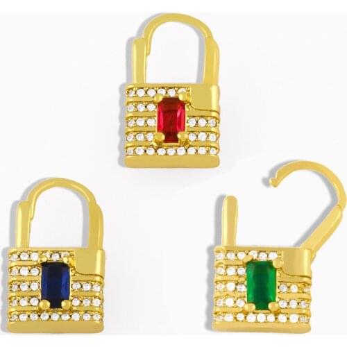 OCESRIO DIY Gold Filled Rainbow Lock Earring Decoration For Mesh Chains Earring Zirconium Gothic Jewelry Making Supplies pdta001