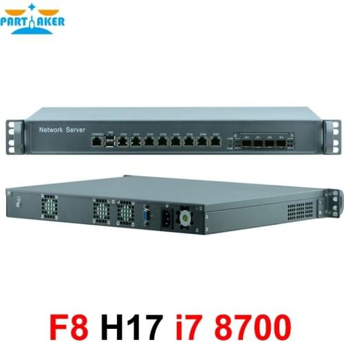 Partaker LGA1151 Intel Core i7 8700 processor 1u 8 nic server rack 4 SFP i3 i5 i7 firewall appliance pfSense with OEM ODM China