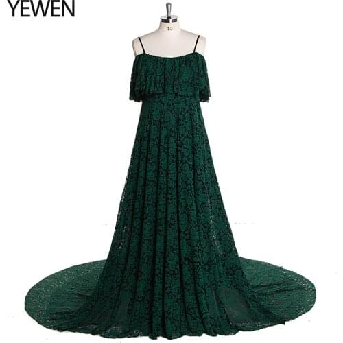 Dark Green Lace Fancy Maternity Dress Photography Long Pregnancy Shoot Dresses Clothes for Pregnant Women Maxi Gown Photo Props