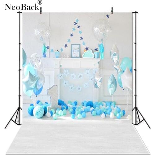 Vinyl 1st Blue Balloons Stars Photography Backdrops Happy Birthday Photo Background Backdrops Newborn Photo studio backgrounds