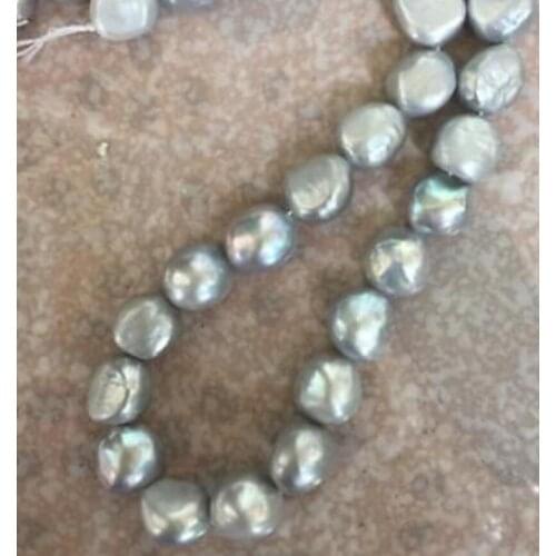 Fashion jewelry Free Shipping 9-10mm south sea baroque silver grey pearl necklace 18inch 14k