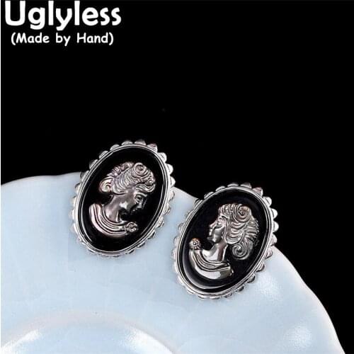 Uglyless Novel Girls Sketch Natural Shell Carved Figure Pendants Women England Wind Vintage Necklaces NO Chain 925 Silver P926