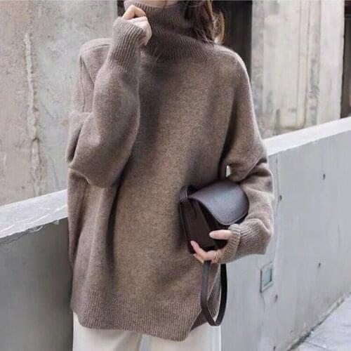 Turtleneck Cashmere Sweater Women Solid Knitted Sweater Winter Thicken Pullover Casual Long Sleeved Warm Jumper Loose Pull Femme
