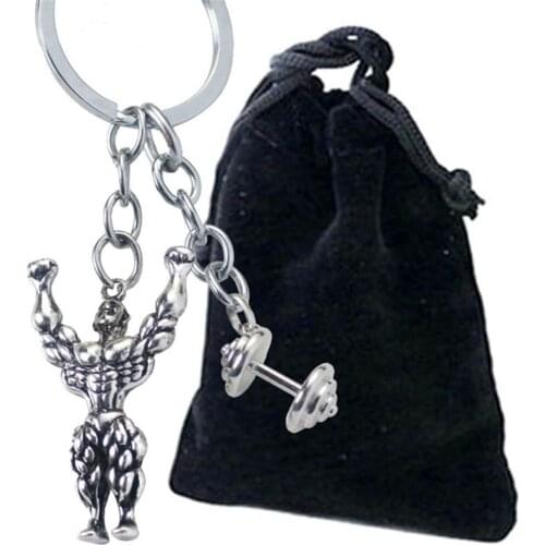 1 PC Creative Alloy Key Chain Strong Man Dumbbell Keychain Men Fitness Bodybuilding Key Chains For Car Wallet Keys Ring Hip Hop