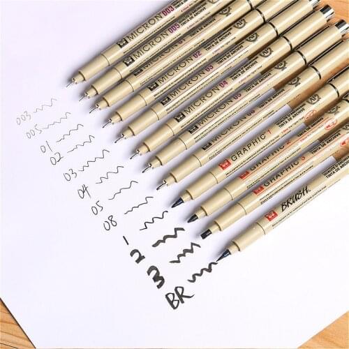 1pcs Pigment Pigma Micron Ink Marker Pen 0.05 0.1 0.2 0.3 0.4 0.5 0.6 0.8 Different Tip Black Fineliner Sketching Art Marker