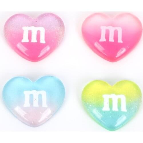 10Pcs 24x21mm Mixed Resin Flatback Gradient Heart Embellishment Cabochon Decoration Scrapbooking Diy Craft Supplies Accessories
