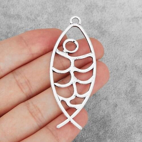 10PCS Tibetan Tone Hollow Open Jesus Fish Charms Pendants for DIY Necklace Finding Jewelry Making 69x26mm