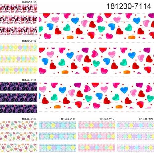 10yards -different sizes - Valentines Day love heart ribbon printed Grosgrain ribbon 7113-7121