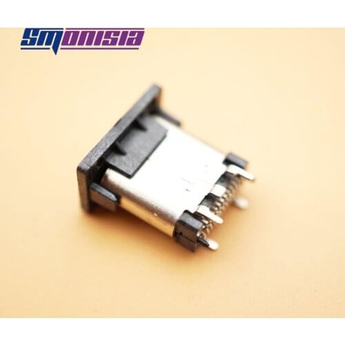 Smonisia 100pcs USB 3.1 Female Socket Dark Gray Vertical SMT Two Fixed Feet 180degree Type-C With Shell Boundless Bidirectional