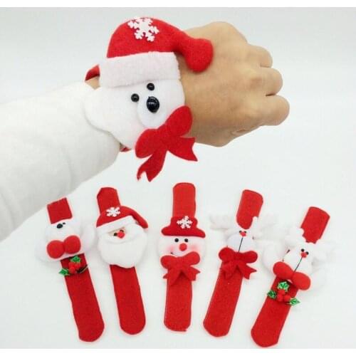 2pcs Christmas Patting Circle Bracelet Watch Xmas Children Gift Santa Claus Snowman Deer New Year Party Toy Wrist Decoration