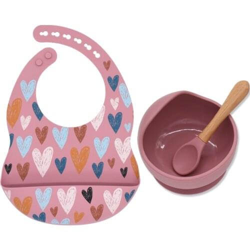 3Pcs/Set Baby Bibs Bowl Spoon Food Grade Silicone Baby Waterproof Plate High Quality Baby Tableware Toddler Feeding BPA FREE