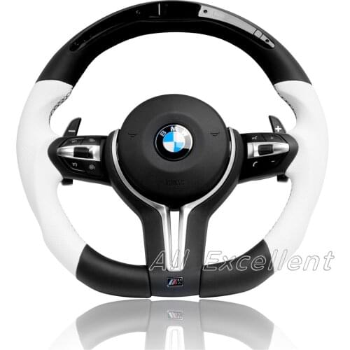 Black & White Napa Leather for BMW M1-M6 Steering Wheel with LED and Paddle Shifters assembly