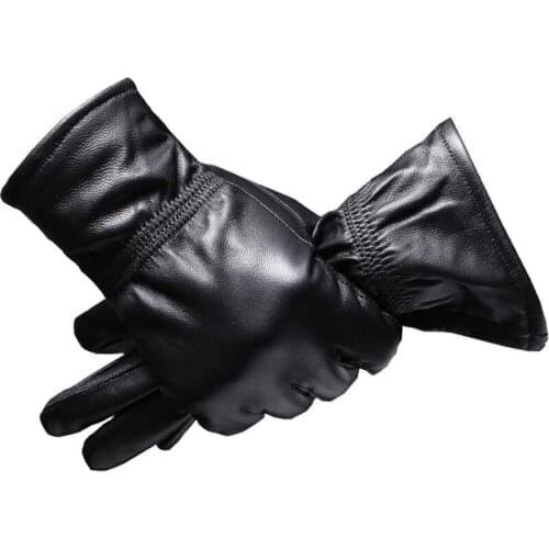 Black Mens Leather Gloves 2018 Winter Warm Coral Fleece Genuine Leather Driving Gloves Men Sheepskin Touch Screen Gloves Eldiven